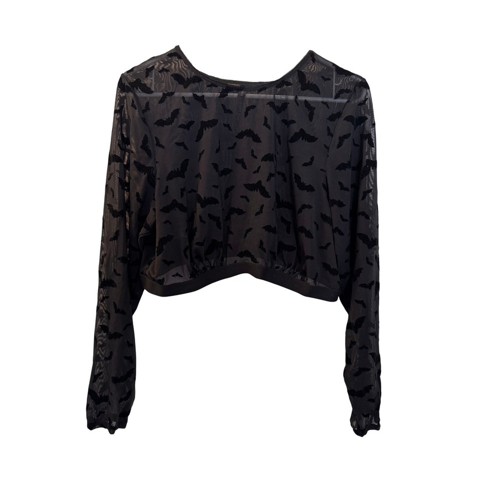 Torrid Black Mesh Sheer Bat Velvet Burnout Crop Top Gothic Halloween Size 3